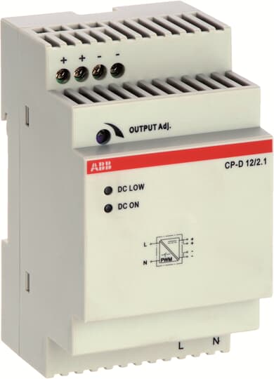 ABB Electrification Switching Power Supply; CP-D 12/2.1; 12VDC OUT; 25W; 90-264VAC / 120-375VDC IN; Single-Phase; DIN Rail Mount